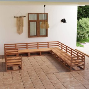 11 pcs conjunto lounge de jardim pinho maciço castanho mel