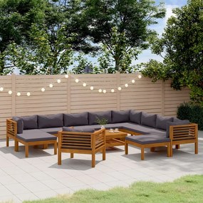 12 pcs conjunto lounge de jardim com almofadões acácia maciça