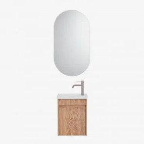 Conjunto De Móvel De Casa De Banho Suspenso Em Madeira Com Lavatório Integrado Narek Castanho Fresno & Ovalado Com Armazenamento Preto - Sklum