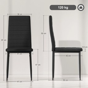 Conjunto de 6 Cadeiras de Sala de Jantar Estofadas em Linho com Pernas em Metal (MESA NÃO INCLUÍDA)  Cadeiras Modernas para Cozinha Quarto Suporta até