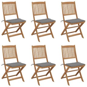 vidaXL Cadeiras de jardim dobráveis c/ almofadões 6 pcs acácia maciça