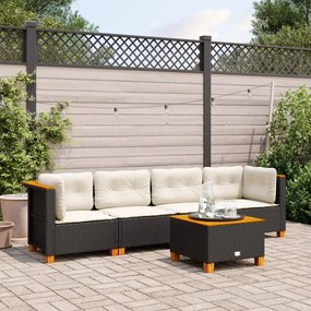 vidaXL 5 pcs conjunto sofás de jardim com almofadões vime PE preto