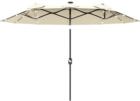 Outsunny Chapéu de Sol Duplo com Luzes LED com Inclinação de 45° Manivela Estrutura de Aço 280x146x227cm Bege