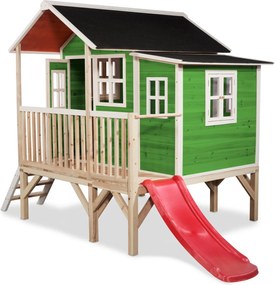 Casa de brincar infantil exterior para crianças Loft 350 em madeira com escorrega - Verde