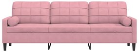 Sofá 3 lugares c/ almofadas decorativas 210 cm veludo rosa