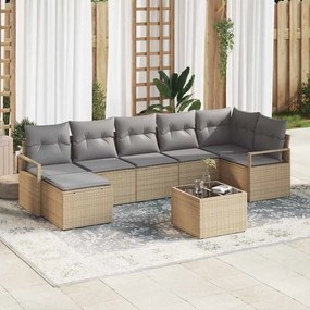 Conjunto de Sofá de Jardim vidaXL 8 Peças com Almofadas Pretas de Rattan Poliéster