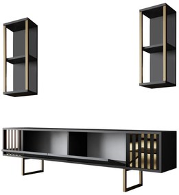 Conjunto de Mobiliário de Sala de Estar Gold Line – Antracite/Dourado