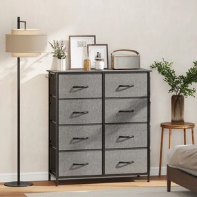 Cómoda de Arrumação, 86 x 30 x 94,5 cm, 8 Gavetas em Tecido, Cinzenta