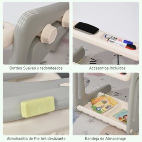 HOMCOM 2 em 1 Mesa Infantil com Quadro Negro Conjunto de Mesa Conversível e Cadeira para Crianças acima de 12 Meses com 3 Marcadores e 1 Borracha 65x48x66,7 cm Cinza e Branco