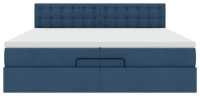 Estrutura de cama otomana com colchão 200x200 cm tecido azul