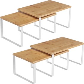 Conjunto de 4 organizadores de cozinha em metal e bambu branco-natural