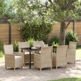 vidaXL Conjunto de 7 Peças de Jantar de Jardim com Almofadas Bege Rattan Sintético