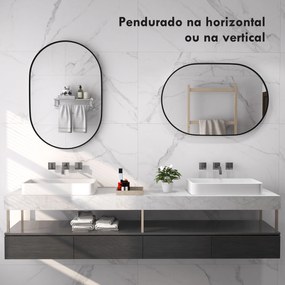 Espelho Casa de Banho Ovalado 60x90 cm Espelho Decorativo de Parede com Estrutura de Alumínio para Sala Corredor Preto