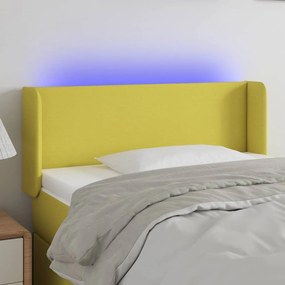 vidaXL Cabeceira de cama c/ luzes LED tecido 83x16x78/88 cm verde