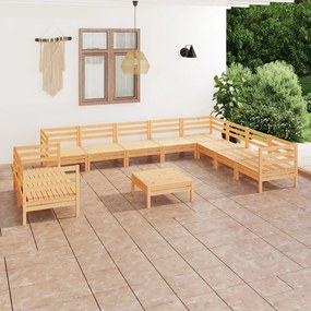 11 pcs conjunto lounge de jardim pinho maciço