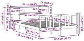 Cama com estante sem colchão 160x200 cm pinho maciço branco