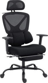 Cadeira de escritório ergonómica, cadeira de escritório com apoio lombar dinâmico e adaptável, 73 x 75 x 120-128 cm, preta