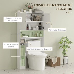 Móvel de casa de banho para colocar sobre a sanita 81,5 L x 19,6 P x 172 A cm, com armário com porta tipo celeiro, prateleira ajustável, compartimento
