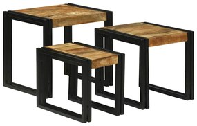 vidaXL Mesa de Ninho 3 pcs Madeira Sólida de Manga e Metal
