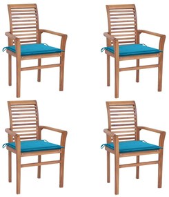 Cadeiras de jantar 4 pcs c/ almofadões azuis teca maciça
