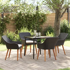 vidaXL Conjunto de Jantar de Jardim com 5 Peças em Rattan Poliéster Preto