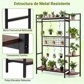 Estante de Arrumação e Bengaleiro Industrial, 113 x 29,5 x 156,5 cm, 6 Ganchos e 6 Prateleiras, Castanho+Preto