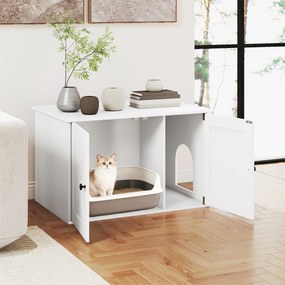 Móvel para Caixa de Areia para Gatos (CAIXA AREIA PLASTICA NÃO INCLUIDA), 80 x 53 x 50 cm, Entrada Lateral, Branco