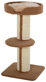 PawHut Arranhador para Gatos Altura 91 cm de 3 Níveis com Ninho Plataforma e Poste de Sisal 45x45x91 cm Marrom Claro