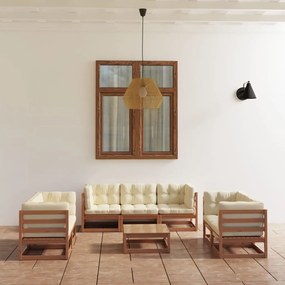 vidaXL 8 pcs conjunto lounge de jardim com almofadões pinho maciço