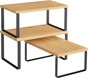 Conjunto de 3 prateleiras de cozinha para especiarias em metal Preto-bege natural