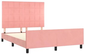 Estrutura de cama c/ cabeceira 140x200 cm veludo rosa