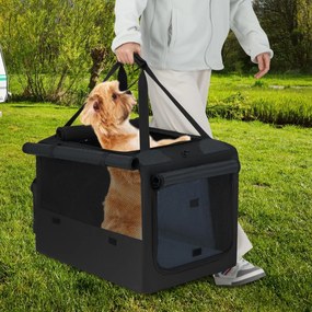 Saco de transporte dobrável e portátil Tamanho S - 80 x 65 x 42 cm para animais de estimação com 2 aberturas e janela Tapete macio Preto