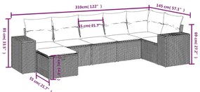 7 pcs conjunto de sofás p/ jardim c/ almofadões vime PE preto