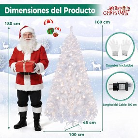 Árvore de Natal, 100 x 100 x 180 cm, Luzes LED Pré-instaladas, Branco