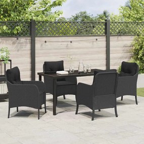Conjunto de Jantar para Jardim de 5 Peças com Almofadas Pretas de Ratt