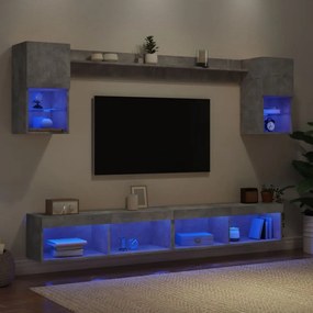 vidaXL 6 pcs móveis parede p/ TV c/ LEDs deriv. madeira cinza cimento