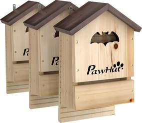 PawHut Conjunto de 3 Casinhas para Morcegos em Madeira de Abeto, 21.5x11.5x34 cm, Madeira Natural | Aosom Portugal