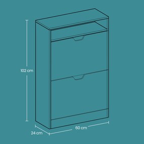Sapateira com 2 portas, sapateira, prateleira para sapatos 60 x 24 x 102 cm castanho vintage