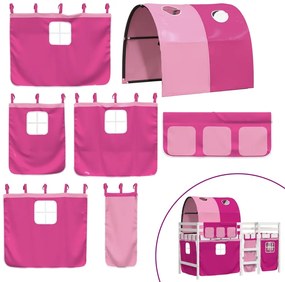 Cama alta para criança com túnel 80x200 cm pinho maciço rosa