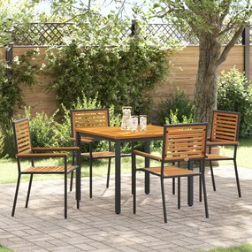 Conjunto de Jantar para Jardim de 5 Peças vidaXL Preto Polyrattan Acácia