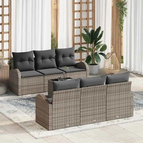 vidaXL Conjunto de Sofá de Jardim de 7 Peças com Almofadas Cinza em Rattan Poliéster