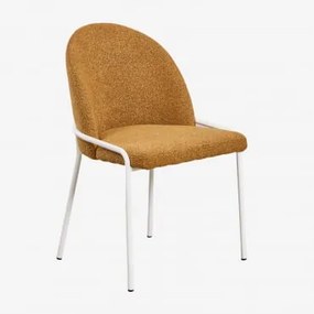 Cadeira De Jantar Estofada Grolet Bouclé Amarelo Mel - Sklum