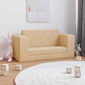 vidaXL Sofá infantil de 2 lugares pelúcia macia cor creme