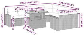 10 pcs conjunto de sofás p/ jardim com almofadões vime PE bege