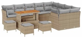 Conjunto de Sofás para Jardim vidaXL com Almofadas Bege Vime Poliéster