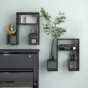 vidaXL Estantes de parede 2 pcs derivados de madeira preto brilhante