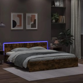 vidaXL Estrutura cama c/ cabeceira/luzes LED 200x200cm carvalho fumado