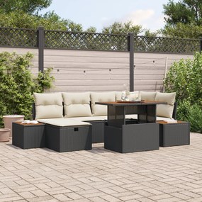 Conjunto de Sofá de Jardim de 7 Peças com Almofadas Preto de Rattan