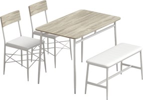 HOMCOM Conjunto Mesa de Jantar com 2 Cadeiras e Banco, Assentos Estofados, para Sala, Pequenos Espaços, Carvalho e Branco | Aosom Portugal
