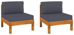 vidaXL Sofás de centro 2 pcs com almofadões cinzento-escuro acácia